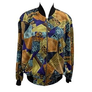 Vintage 80s Cascais Of California Silky Jacket Zip Up Brown Floral Print Small